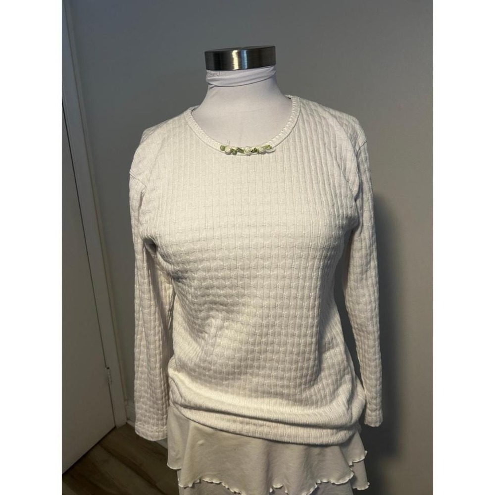 Vintage Limited Too Cream Pointelle Waffle Knit Rosette Top Girls 14 White Y2K